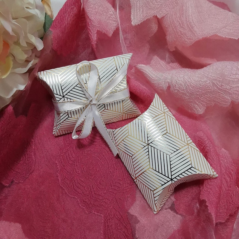 1 Hộp Đựng Kẹo Có Dây Ruy Băng Kẻ Sọc Màu Đồng Làm Quà Tặng Đám Cưới/Sinh Nhật