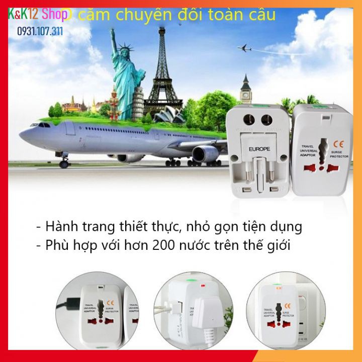 [siêu rẻ] Ổ cắm du lịch đa năng. Ổ cắm chuyển đổi nguồn phù hợp với chuẩn của Châu Âu, Mỹ,Úc, Nhật Bản, hơn 200 Quốc Gia