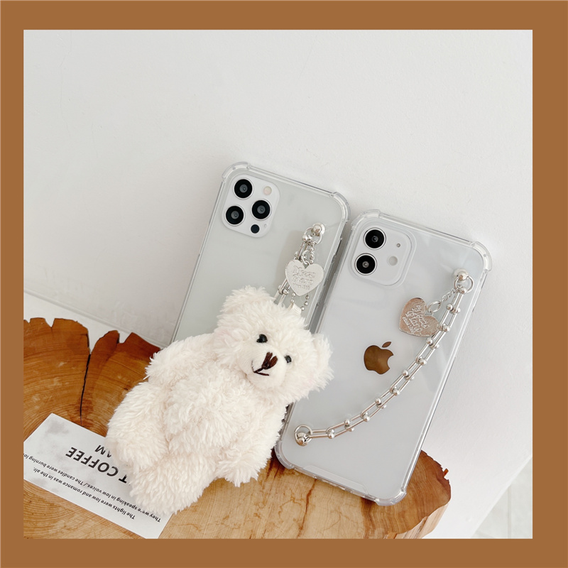 Iphone 12 Pro 12Promax 12Mini 11 11Pro 11promax 6 6s 6plus 7 8 plus X XS XR Xsmax Love Bear Metal Vòng đeo tay kim loại trong suốt Vỏ cứng Acrylic Viền mềm