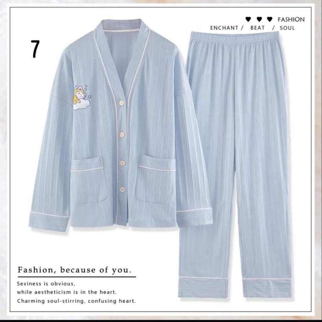 Bộ Ngủ Dài Tay Pyjama Cổ Chữ V 2 Túi Chất Cotton Hàng Đẹp Form Chuẩn Chất Đẹp