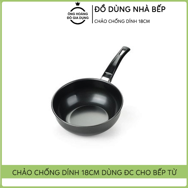 Chảo Chống Dính Sâu Lòng 18cm, Chiên, Dán, Xào Đa Năng Siêu Bền Dùng Cho Mọi Loại Bếp - Tặng Kèm Khăn Lau Bếp