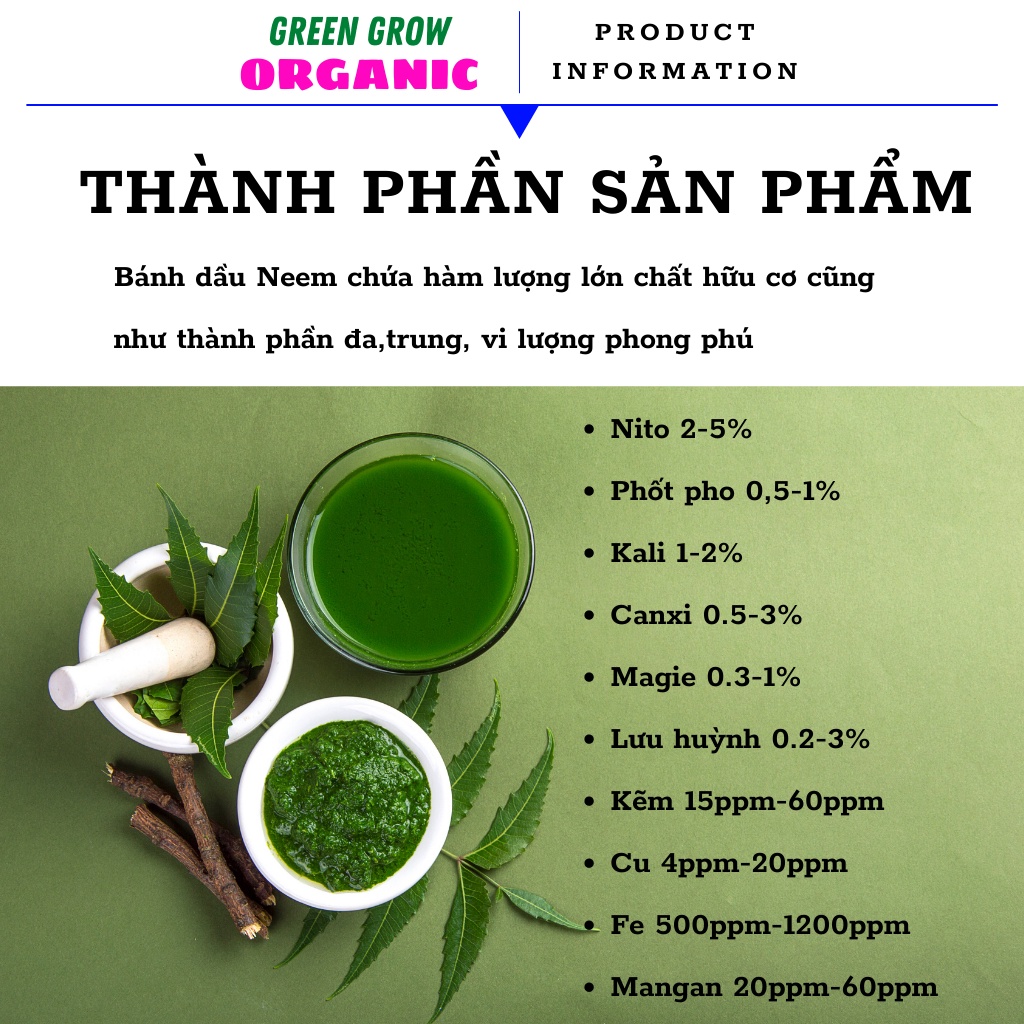 Phân bón hữu cơ Neem Cake phân tan chậm bánh dầu diệt trừ sùng đất cuốn chiếu thối rễ cho hoa Hồng MS149 GREEN GROW