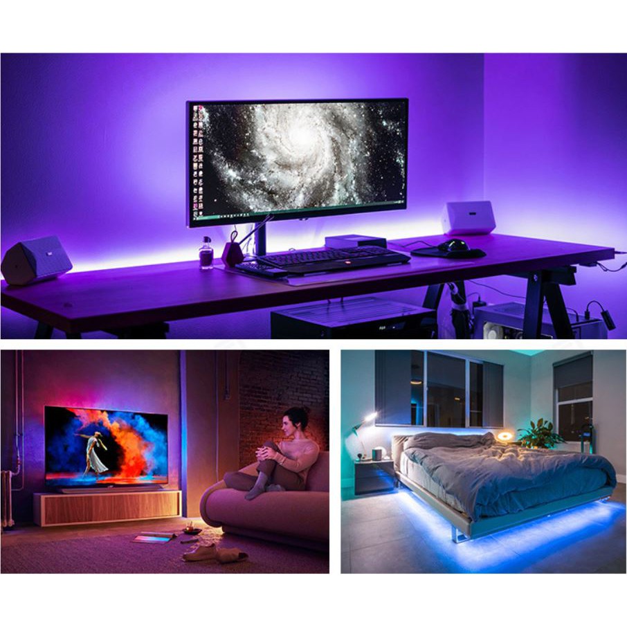 Bộ đèn led dây dán wifi nháy theo nhạc điều khiển bằng giọng nói và app trên điện thoại dây led RGB 5050