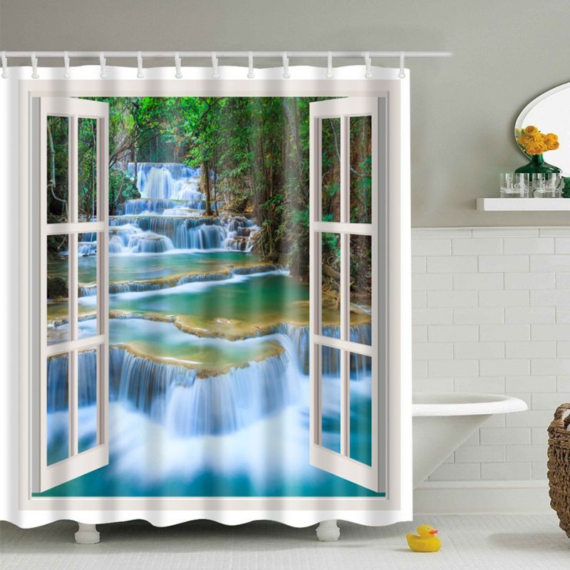 Rèm che bồn tắm bằng polyester in hình phong cảnh biển kích thước 180x180cm