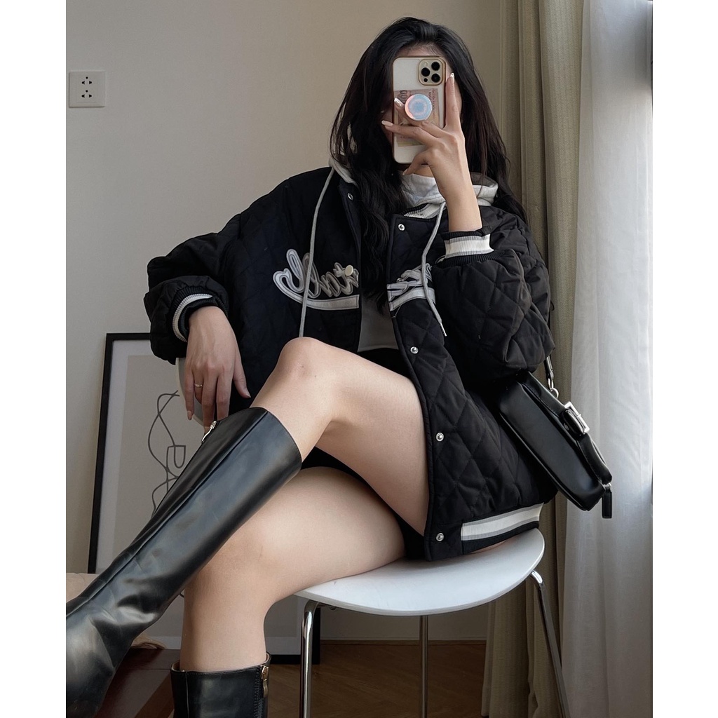 (Ảnh thật) Khoác chần bông kèm mũ Audrey 4224