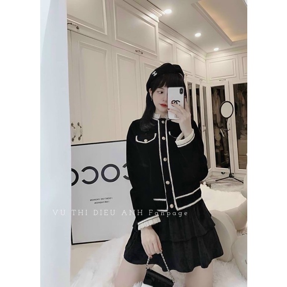 [A.M BIGSIZE] Áo khoác nhung 2 lớp viền ren cổ bèo sang chảnh 60-92kg | BigBuy360 - bigbuy360.vn