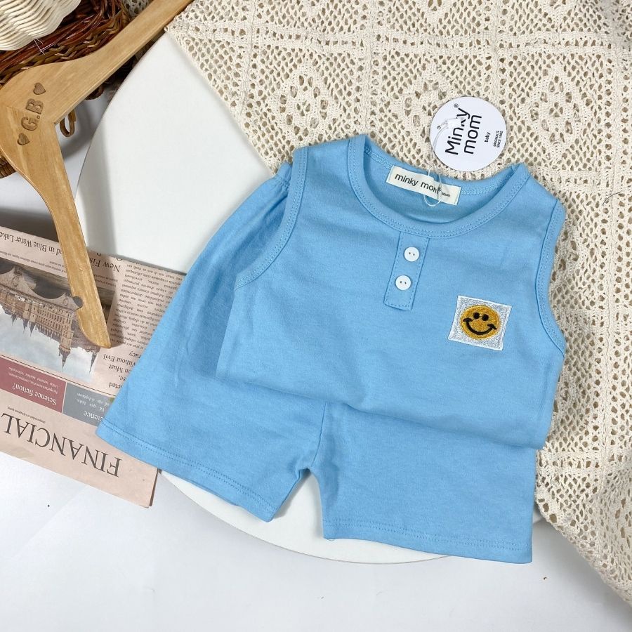 Bộ Cotton Ba Lỗ Cho Bé Trai Bé Gái 8-19kg -BL-TR04 Thêu  Ngực Chất Vải Thoáng Mát