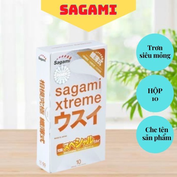 Bao cao su siêu mỏng Sagami Xtreme Super Thin chất liệu cao su thiên nhiên co dãn, siêu mỏng- bcs hộp 10