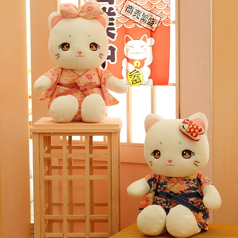 Gối Ôm Hình Mèo Hoạt Hình Nhật Bản Mặc Kimono Ngọt Ngào