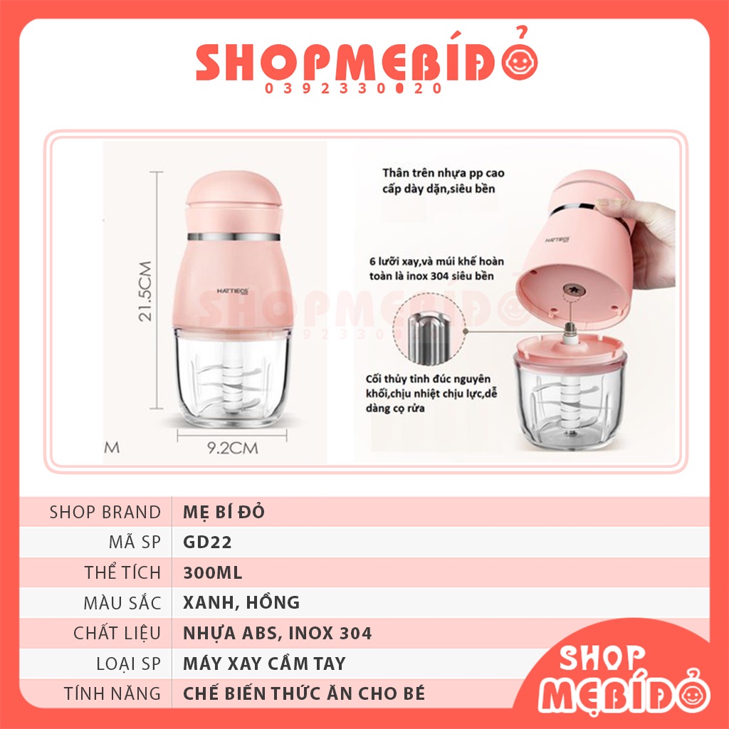 Máy xay cầm tay mini Hattiecs đa năng cho bé ăn dặm (tặng cọ rửa và lọc trứng) - Shop Mẹ Bí Đỏ