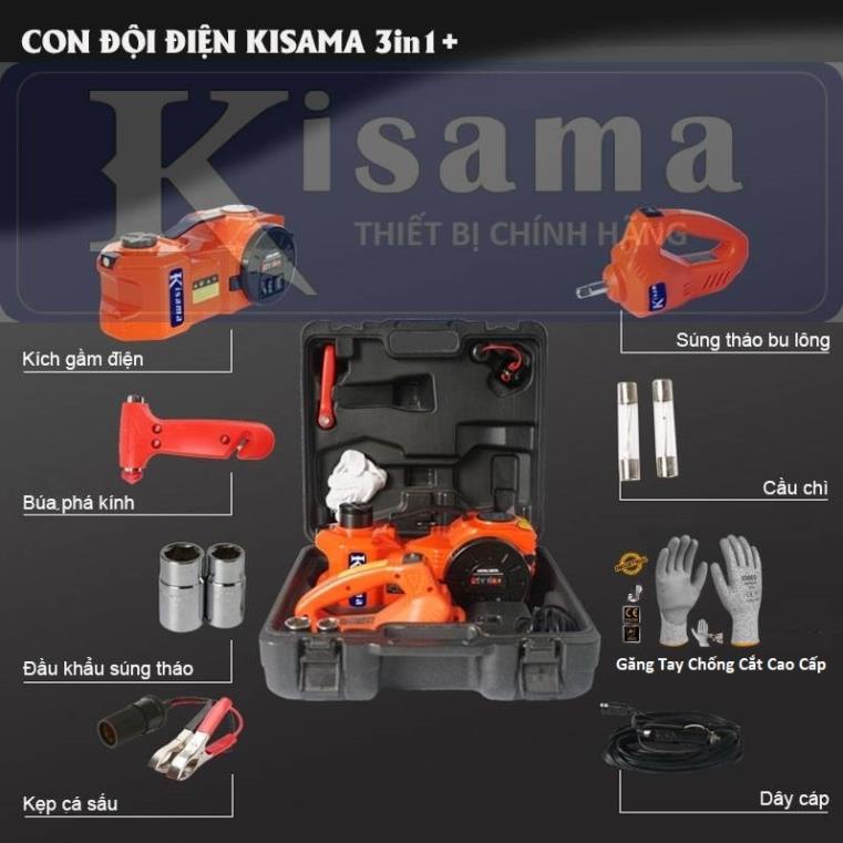 [Tặng Găng Tay Chống Cắt] Bộ dụng cụ ZT03 KISAMA cứu hộ thay lốp ô tô, con đội kích năng điện, bơm hơi, siết vít