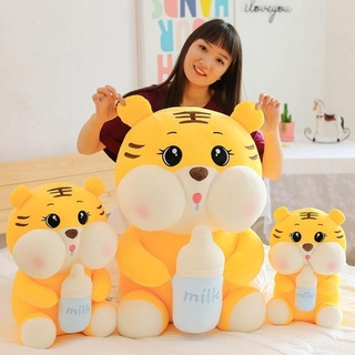 Gấu bông hổ ôm bình sữa tina, thú bông hổ trà sữa đáng yêu, thú nhồi bông làm quà