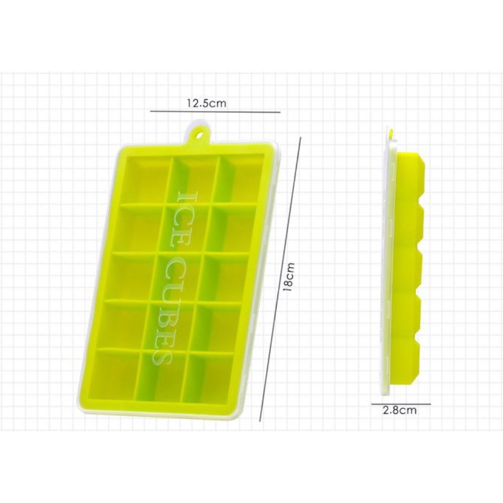 Khay Đá Silicon Viên Lớn 15 Viên Có Nắp Đậy – Khuôn Silicon – Dụng Cụ Làm Đá Viên – GB038