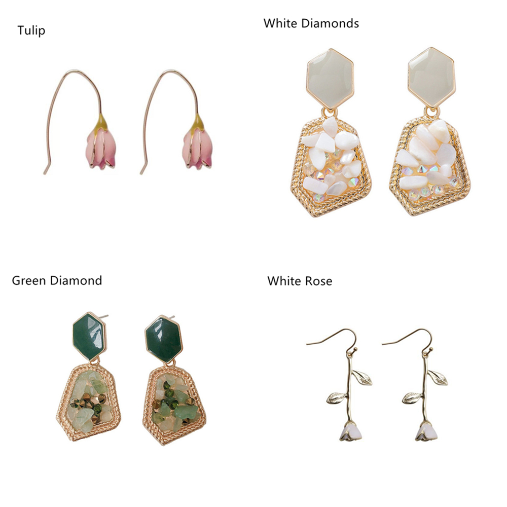 Đôi Bông Tai Hình Hoa Tulip Pháp Đính Kim Cương Giả Sang Trọng