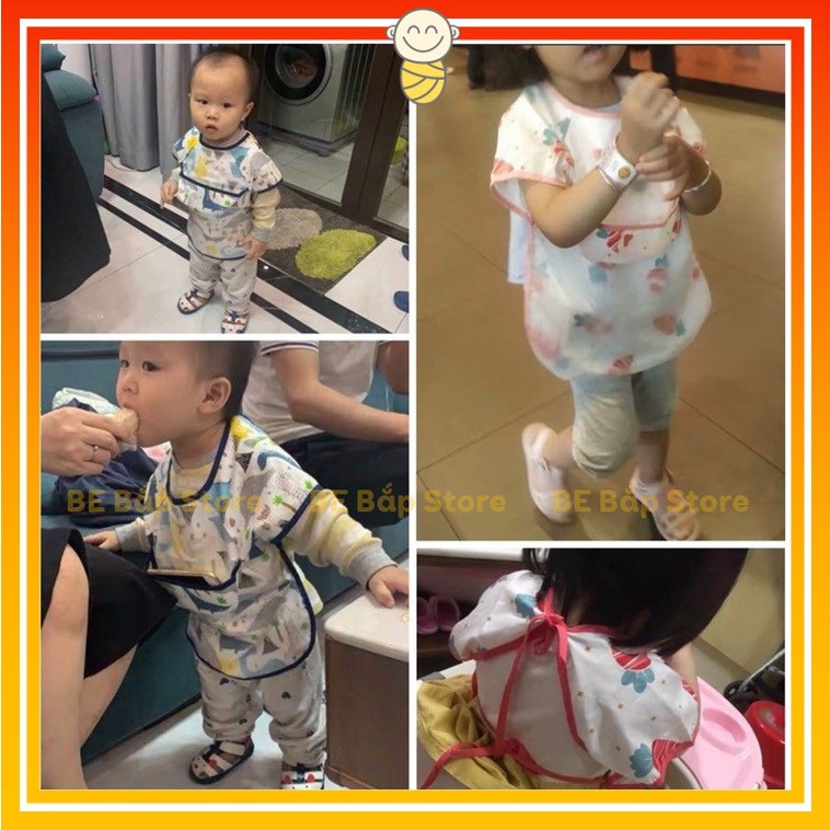 Áo Yếm Ăn Dặm Cộc Tay ⚡CHỐNG THẤM⚡ Cho Bé Có Máng Hứng Ngang Ngực Siêu Sạch Sẽ An Toàn Cho Bé