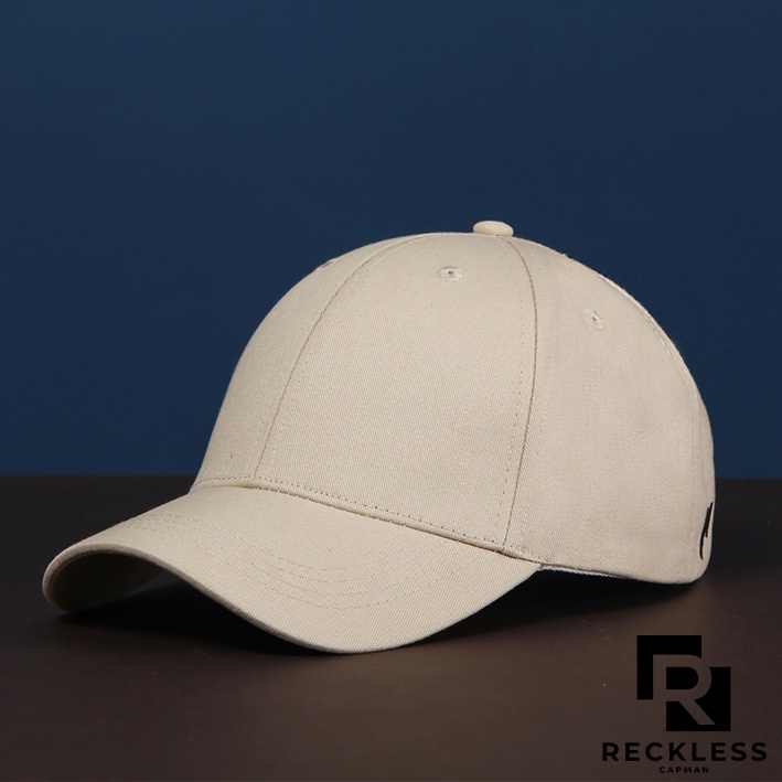Nón Bóng Chày Lưỡi Trai Màu Be Trơn Reckless Capman Signature Ballcap Vải Kaki Cotton