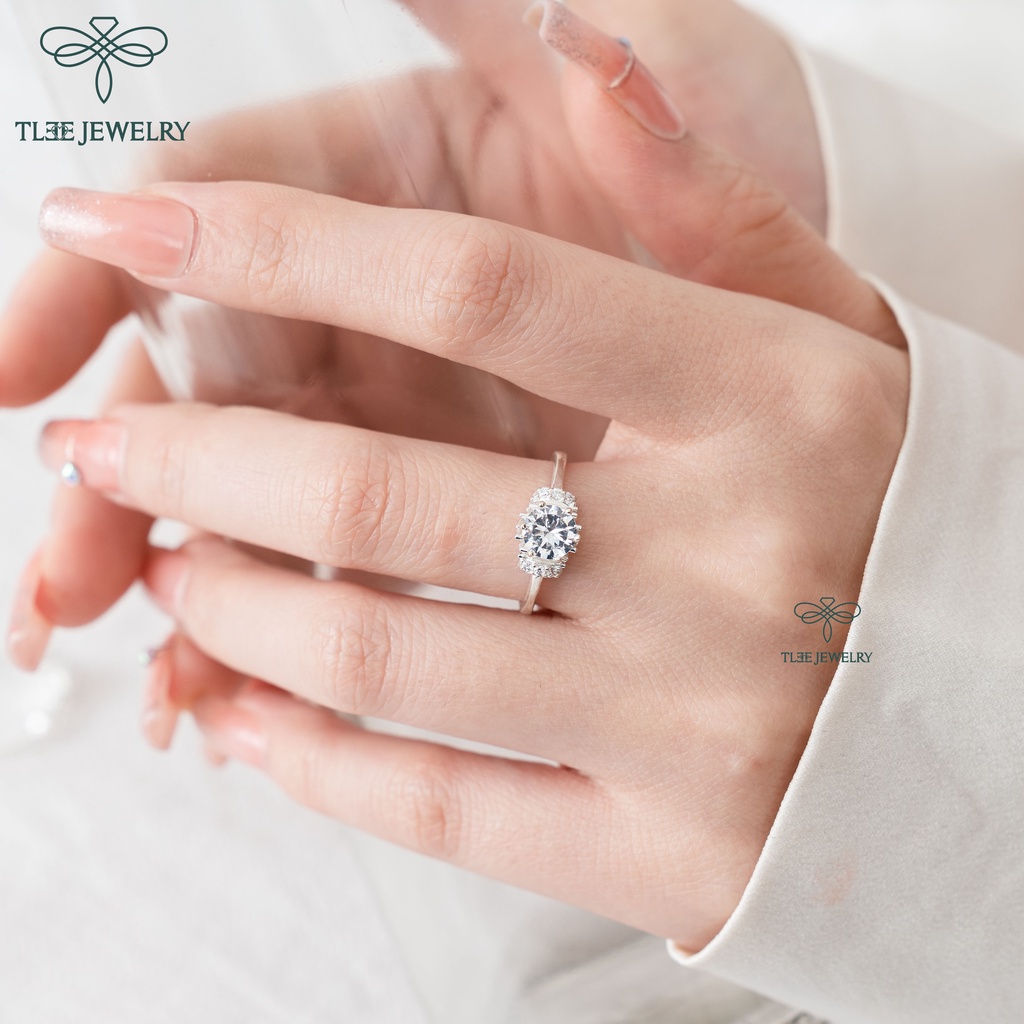 Nhẫn bạc nữ TLEE trụ đá 7li viền đính đá cao cấp TleeJewelry A0188