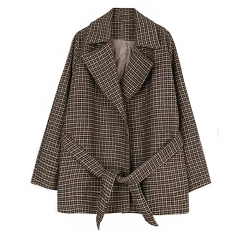 Áo dạ kẻ dáng dài kèm thắt đai vintage by