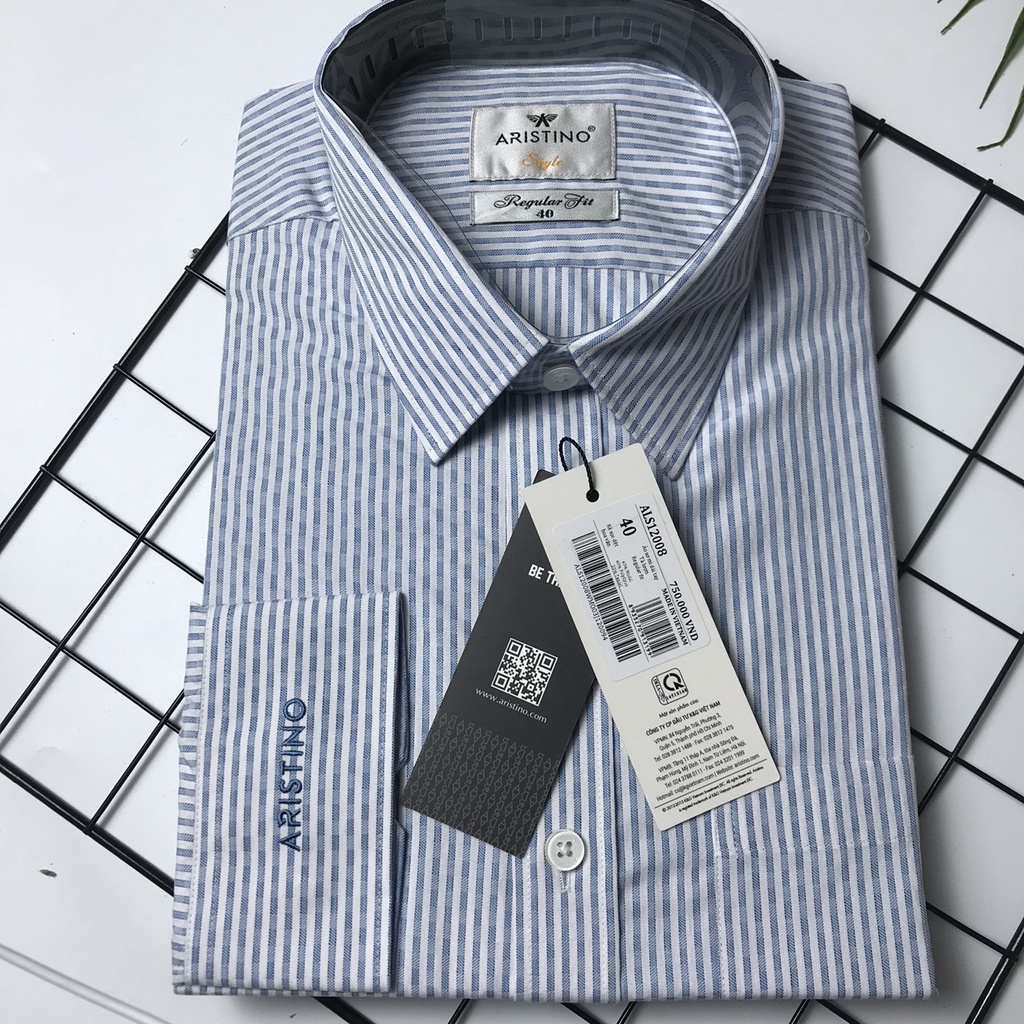 Áo sơ mi nam dài tay Aristino sợi sồi from rộng tà lượn có túi ALS12008