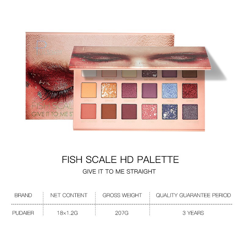 Pudaier High Glossy Fish Scale Eyeshadow Palette in 18 Color 210g