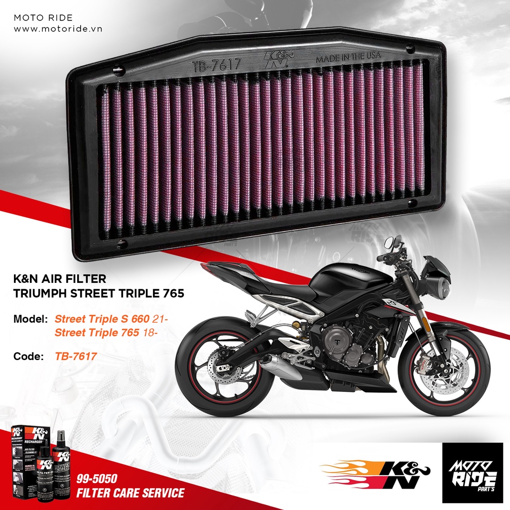 K&amp;N TB-7617 LỌC GIÓ CHO TRIUMPH STREET TRIPLE 765
