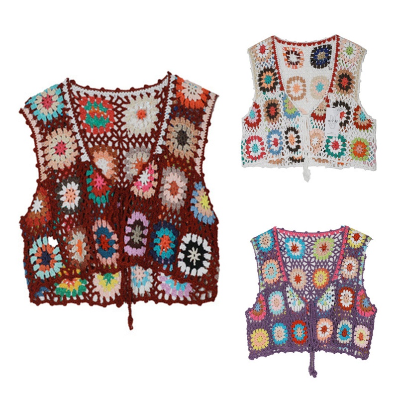 Áo Croptop Dệt Kim Không Tay Phong Cách Boho Ngọt Ngào Dành Cho Nữ