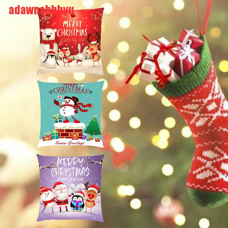 [adawnshbhyu]45x45cm Happy Christmas Flax Pillow Case Comfortable Sofe Cover