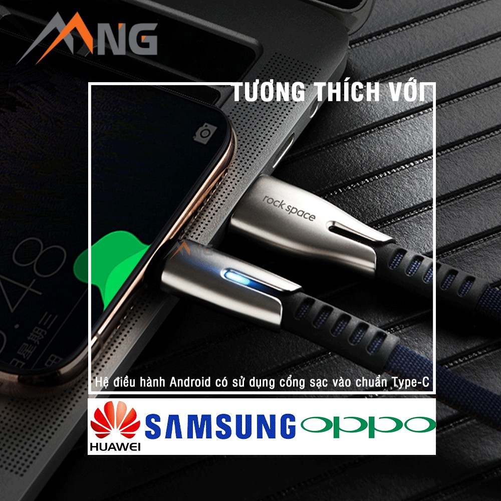 Cáp sạc nhanh TypeC Rockspace M2 dành cho điện thoại android Samsung,...,Hàng chính hãng bảo hành 12 tháng