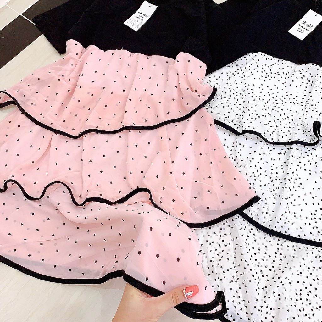 (Bỏ sỉ) Đầm suông đen phối bi tầng xinh quá, chất đẹp hàng chuẩn shop MÃ QF11095200( hình thật )
