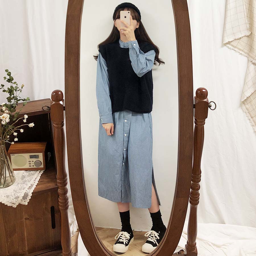 Đầm tay dài/ Áo không tay 31650 dệt kim cổ tròn