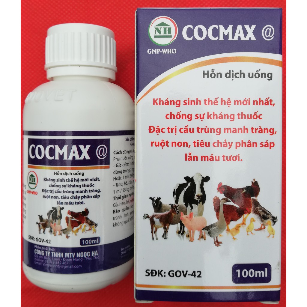 1 lọ COCMAX @ 100ml Dùng cho Gia cầm Trâu, bò, cừu, heo con, chim cảnh mắc cầu trùng manh tràng, ruột non, phân sáp