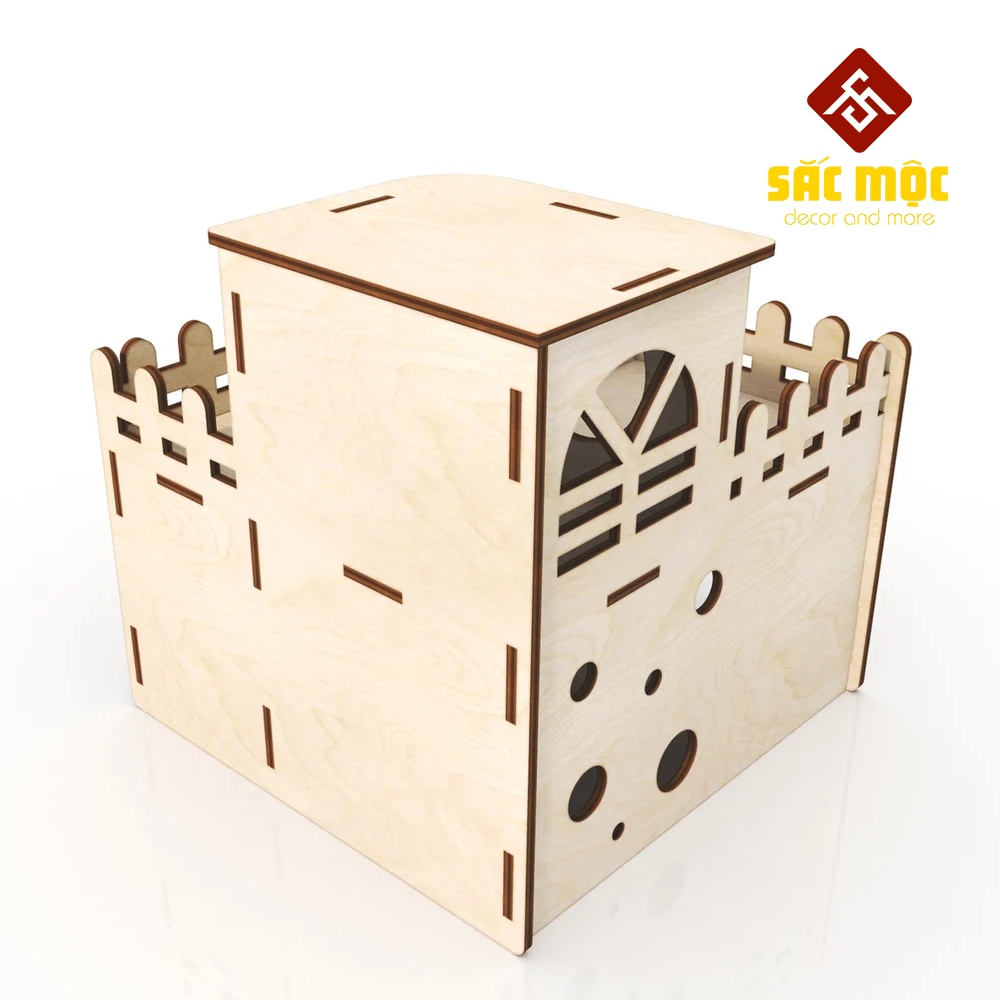 Mô Hình Nhà 2 Tầng #13 Gỗ Lắp Ráp Cho Lồng Chuột Hamster Size 16*16*16 cm