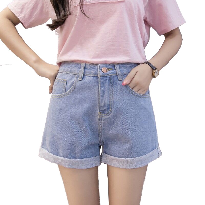 SUXI Quần jeans ngắn ống rộng phong cách Hàn Quốc