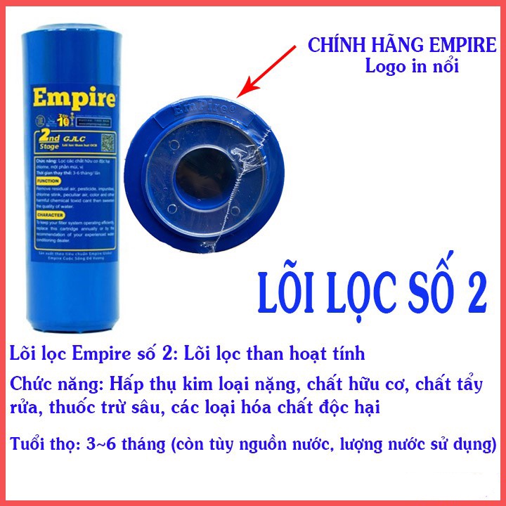 Bộ 3 Lõi Lọc Nước 123 Cao Cấp Empire, Dùng cho tất các các loại máy lọc nước gia đình( SALE : CÓ TẶNG QUÀ )