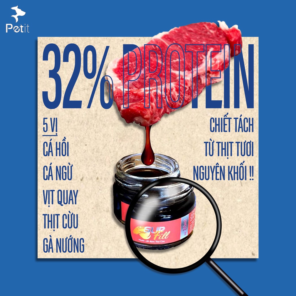 Nước cốt đạm SUPFILL cho mèo, chó dưỡng lông, tăng nọng - Protein từ thịt tươi cho Chó Mèo kén ăn, chậm tăng cân