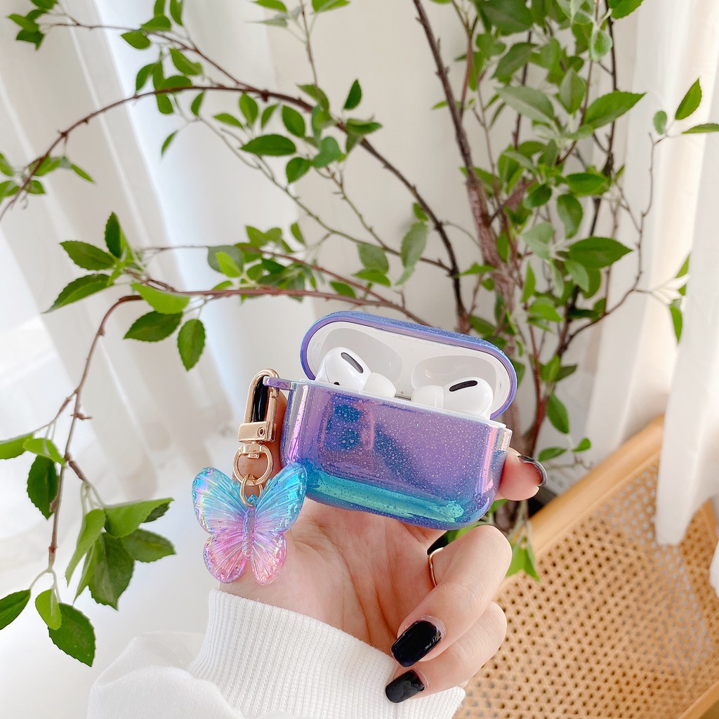 Vỏ bảo vệ hộp sạc tai nghe không dây bluetooth Airpods 1/2 Pro dễ thương có móc khóa hình bướm
