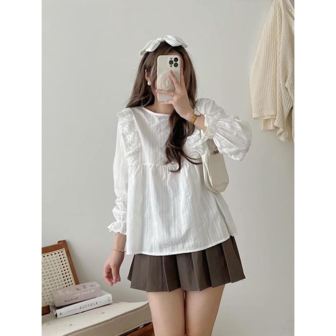 [ẢNH THẬT] Áo Babydol Bồng Nơ Chất Xốp Áo BBD Chun Tay Cổ Tròn Áo Sơ mi vintage 4 Màu Dáng Oversize Form Rộng Hàn Quốc
