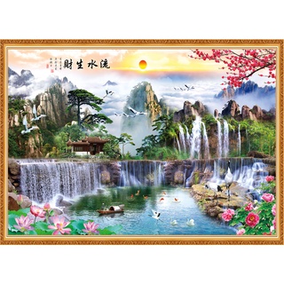 Tranh Dán Tường 3D, Phòng khách- Đã tích hợp sẵn keo-  Sơn thủy Hữu Tình,012