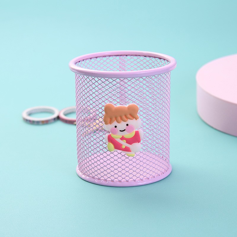Hộp đựng bút để bàn bằng kim loại tròn nhiều hình cute dễ thương