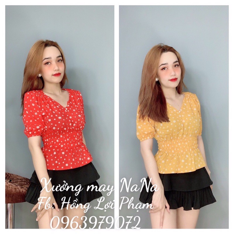 Áo kiểu hoa nhí cổ V (hình thật +video)