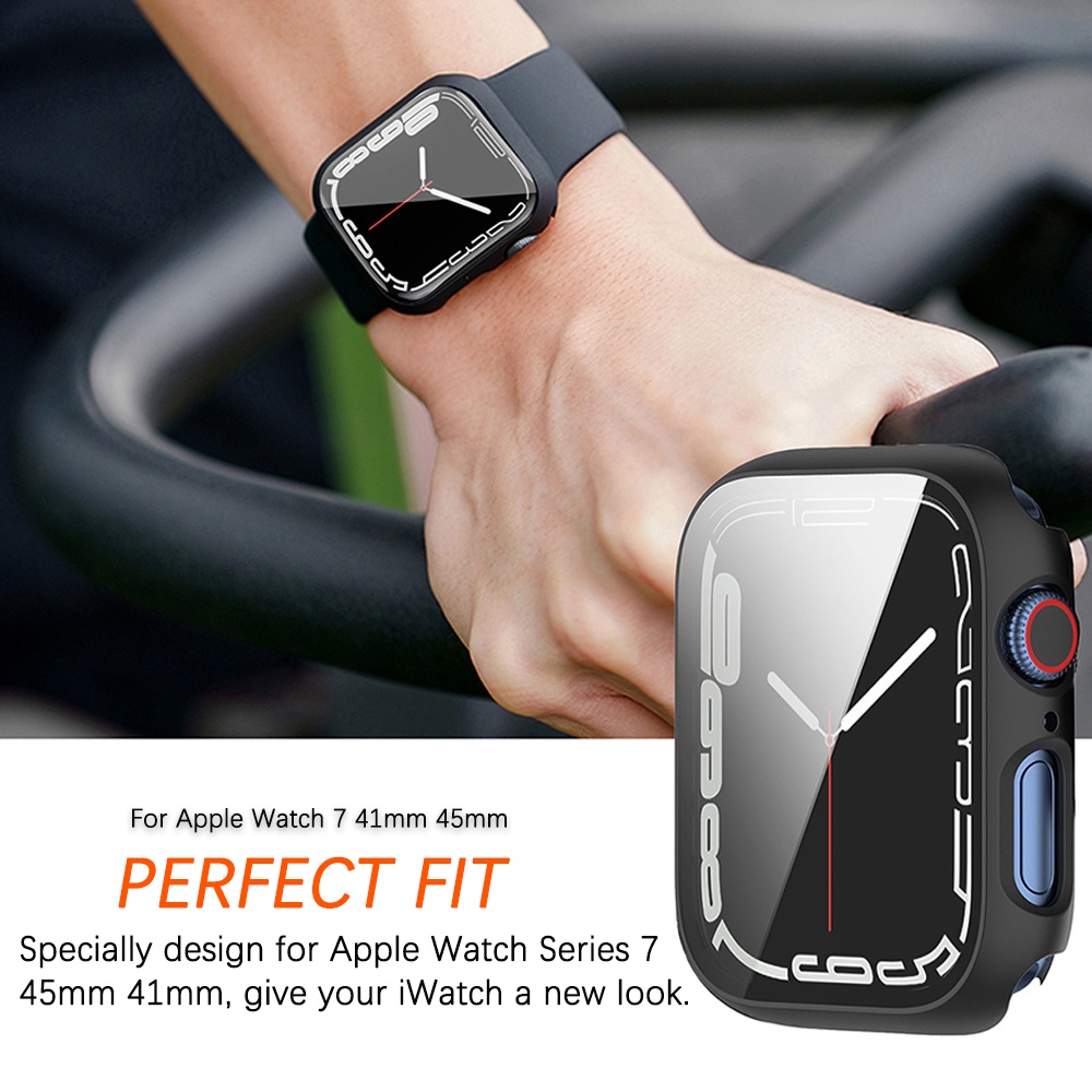 Ninki Ốp Bảo Vệ  iWatch 8/7 Mặt Đồng Hồ Thông Minh Bằng PC Cứng + Kính Cường Lực HD + Sợi Carbon Chất Lượng Cao Cho iWatch 7 41mm 45mm