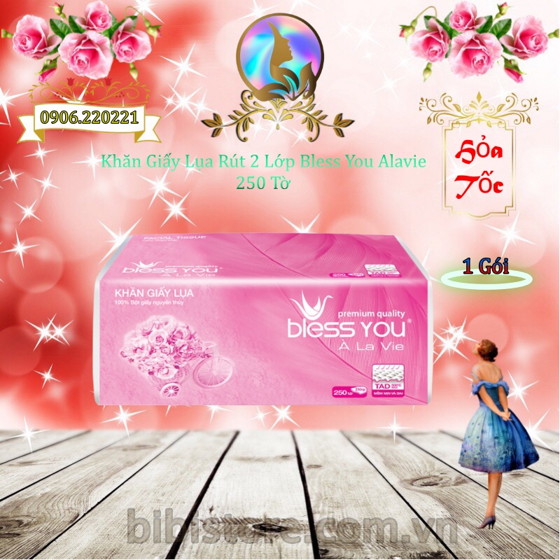 Có Mã QR - Khăn Giấy Lụa Rút 2 Lớp Bless You Alavie Gói 250 Tờ