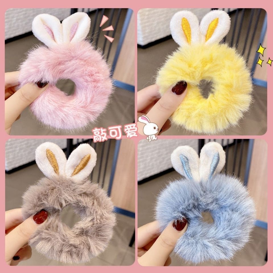 Set 1/2/4/6 dây buộc tóc đính tai thỏ nhồi bông dễ thương