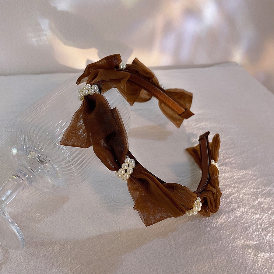 Băng Đô Cài Tóc Lưới Đính Nơ Ngọc Trai Ngọt Ngào Phong Cách Hàn Quốc Cho Nữ