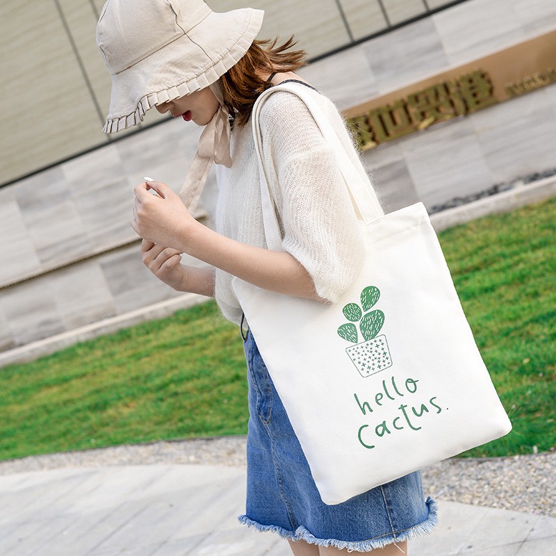 Túi Vải Canvas - Túi Tote 2 Lớp Đi Học Đi Chơi CÓ KHOÁ MIỆNG TÚI nhiều hoạ tiết ngộ nghĩnh