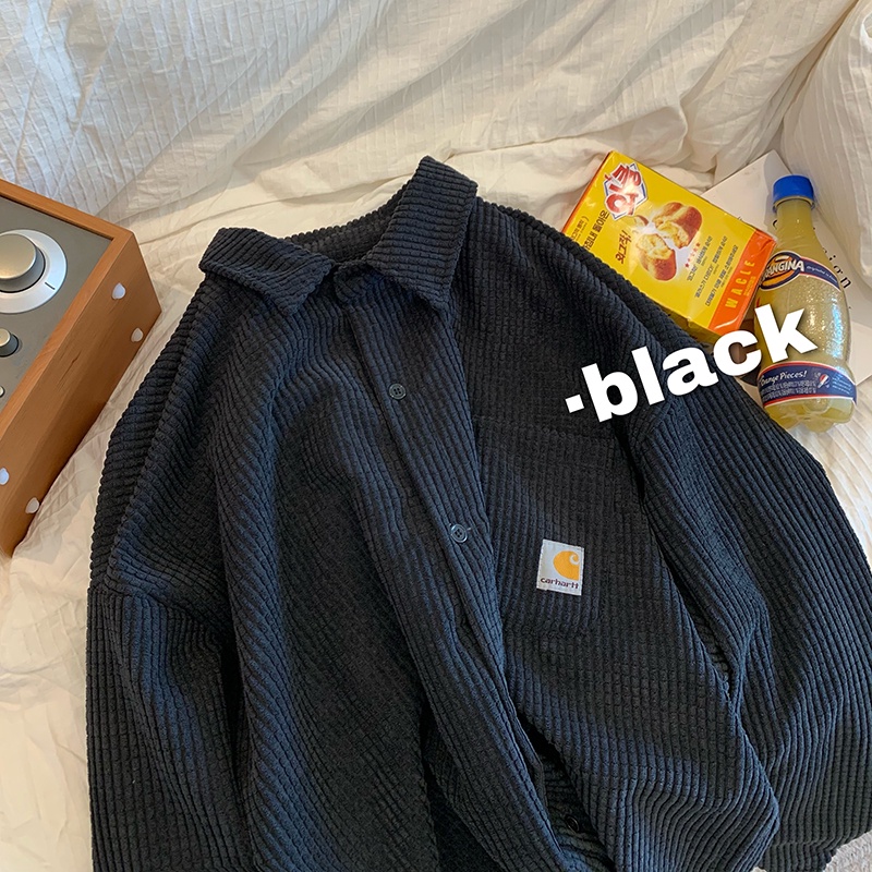 ♞AFF LIGA♞ Áo Khoác Sơ Mi Tay Dài Dáng Rộng Vải Nhung Thời Trang Mùa Thu Hàn Quốc Cho Nam