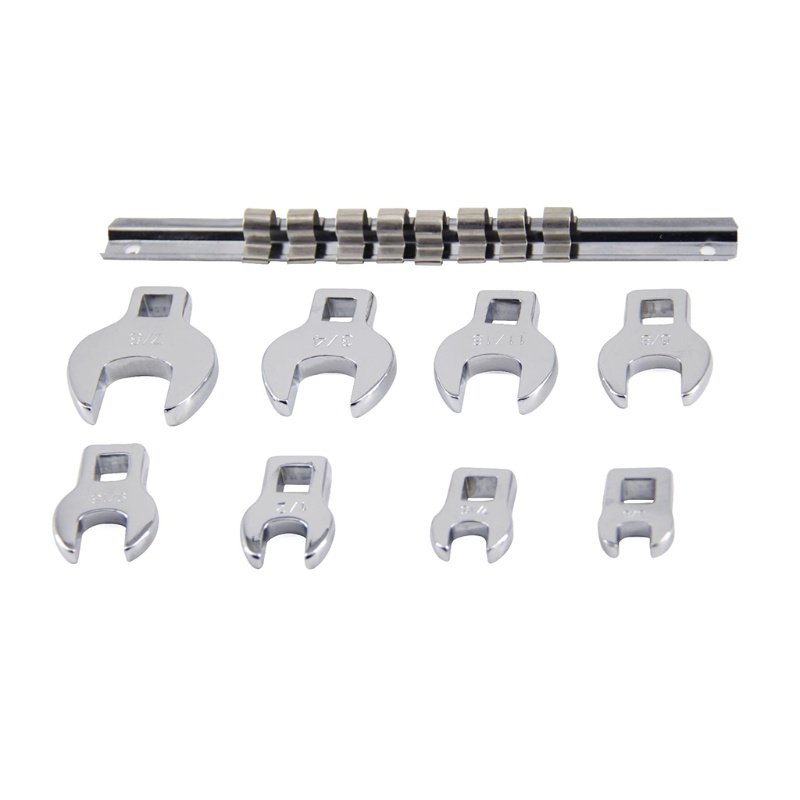 Pop 3 8 inch drive crowfoot wrench set thép carbon được đánh bóng với clip organizer 10mm 11mm 13mm 14mm 16mm 18mm 19mm 22mm