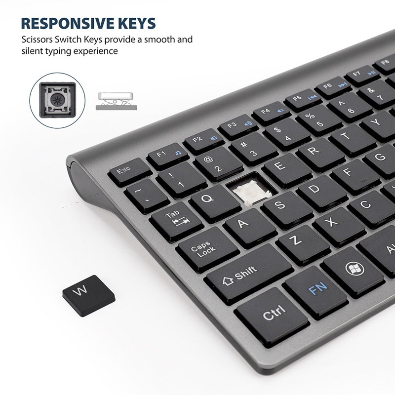 Bàn phím không dây 2.4G 104 phím siêu mỏng cho laptop