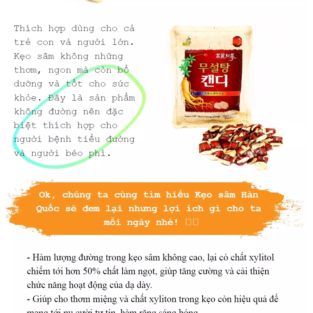 [ COMBO 3 GÓI ] KẸO SÂM KHÔNG ĐƯỜNG HÀN QUỐC 500G - DATE 2024