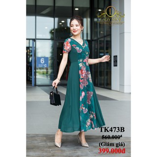 Ảnh chụp Thời trang trung niên -  Đầm quý bà cao cấp - Ladyshop - Đầm maxi voan cổ V đen phối hoa hồng TK473 tại Hà Nội